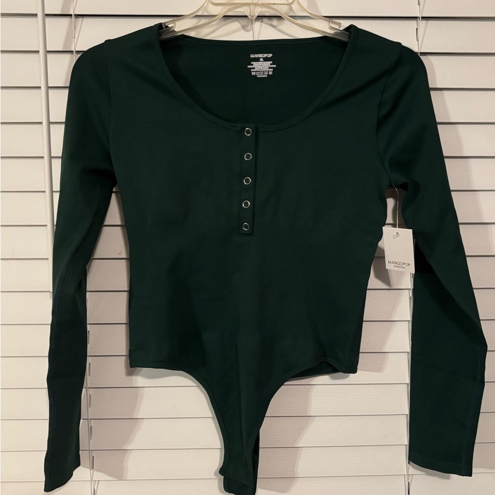 Mangopop Dark Green Long Sleeve Bodysuit